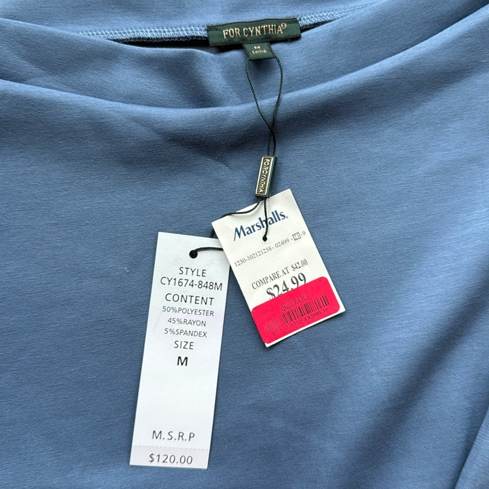 Blue cotton shift dress, 3/4 length sleeves!